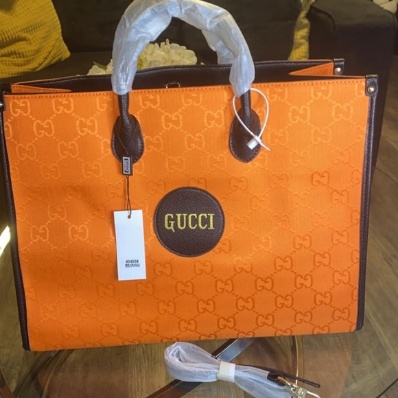 Gucci Vibrant Orange Tote with Brown Accents - Picture 1 of 1